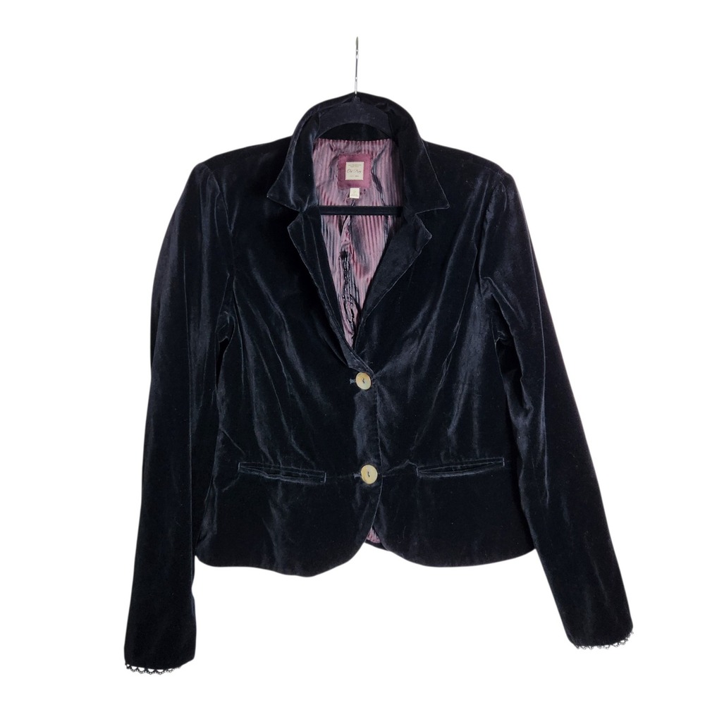 Old Navy Womens Velvet Blazer Jacket Navy Blue Cotton Two Button Size L